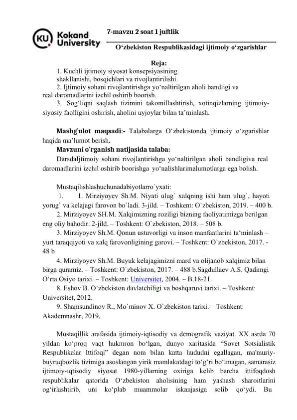 O‘zbekiston Respublikasidagi ijtimoiy o‘zgarishlar