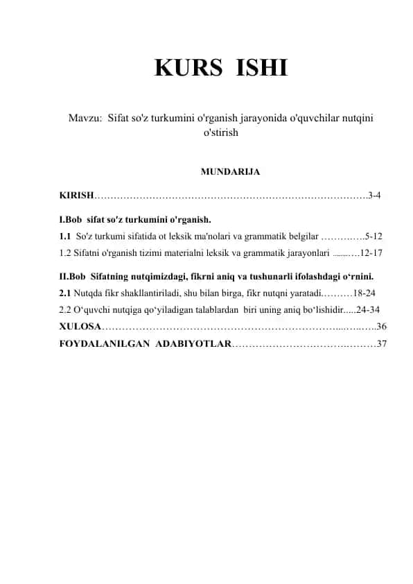 Sifat so'z turkumini o'rganish jarayonida o'quvchilar nutqini o'stirish