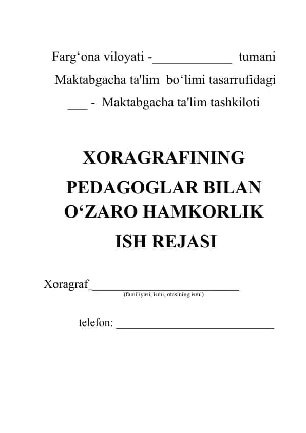 Pedagoglalar bilan o‘zaro hamkorlik ish rejasi