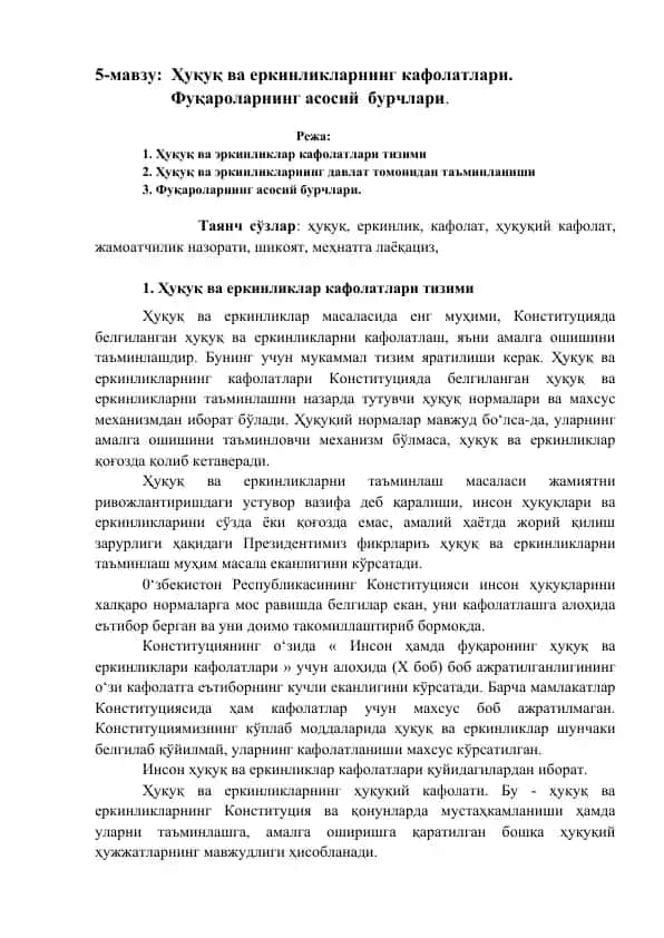 Ҳуқуқ ва еркинликларнинг кафолатлари