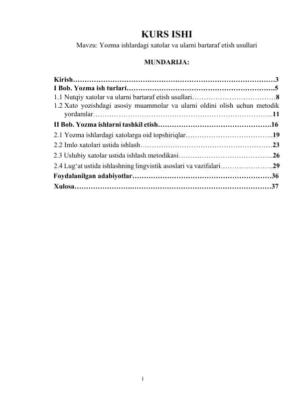 Yozma ishlardagi xatolar va ularni bartaraf etish usullari