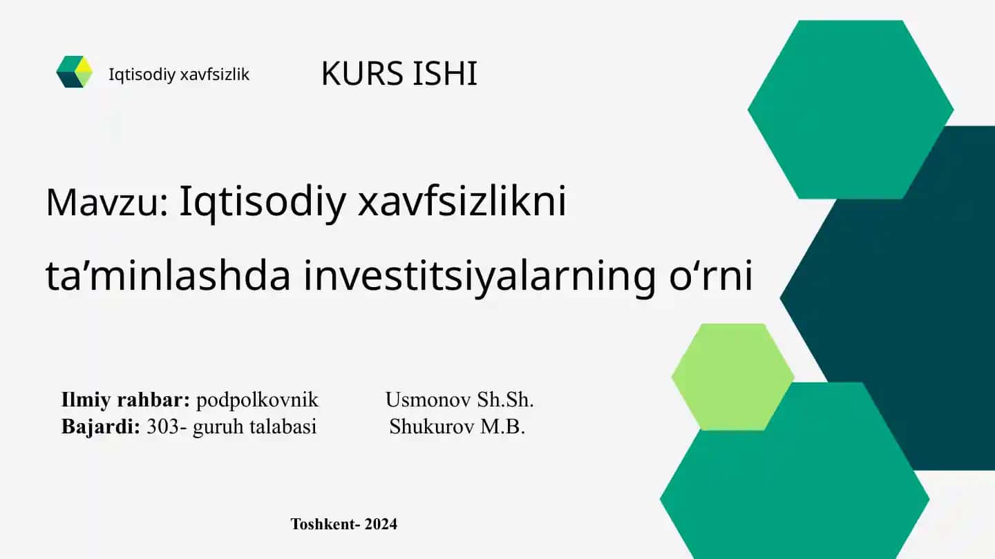 Iqtisodiy xavfsizlikni ta’minlashda investitsiyalarining o‘rni