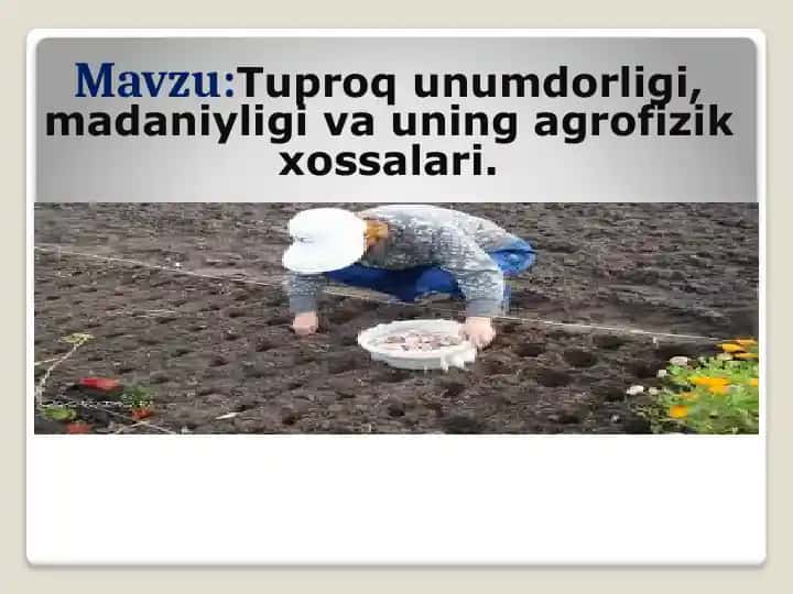 Tuproq unumdorligi, madaniyligi va uning agrofizik xossalari