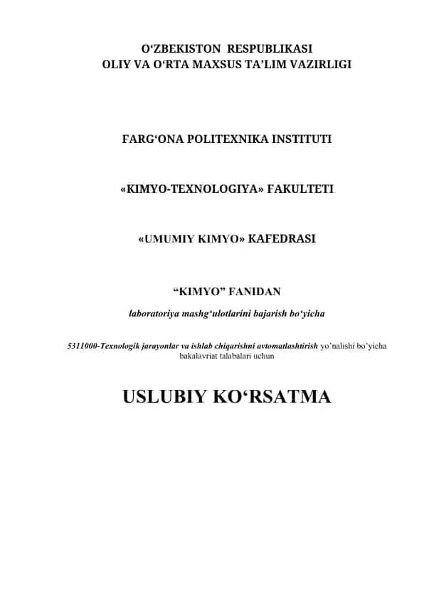 Laboratoriya mashg'ulotlari uslubiy qo'llanma