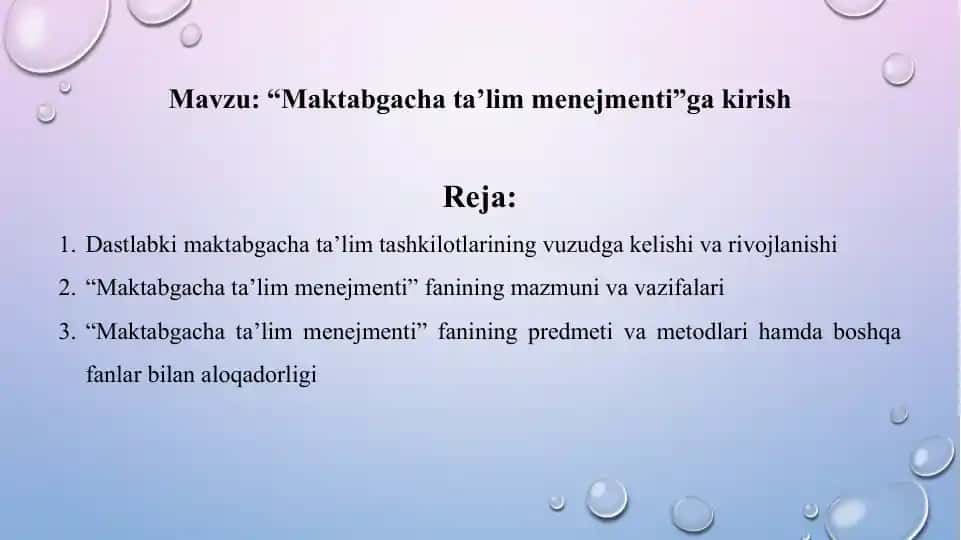 Maktabgacha ta'lim managementi