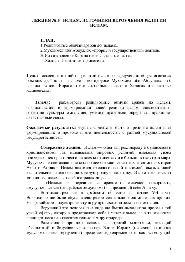 Ислам. Источники вероучения религии Ислам.
