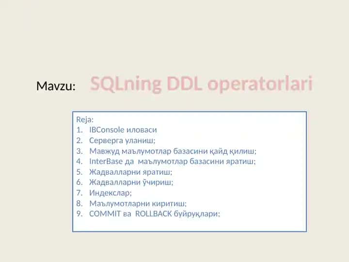 SQLning DDL operatorlari