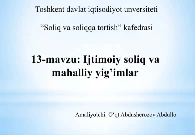 Ijtimoiy soliq va mahalliy yig‘imlar