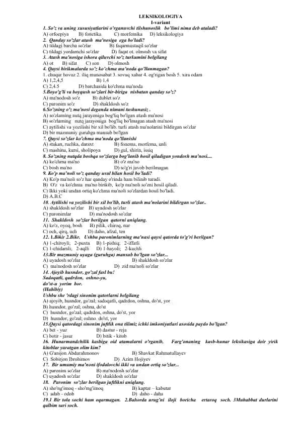 LEKSIKOLOGIYA