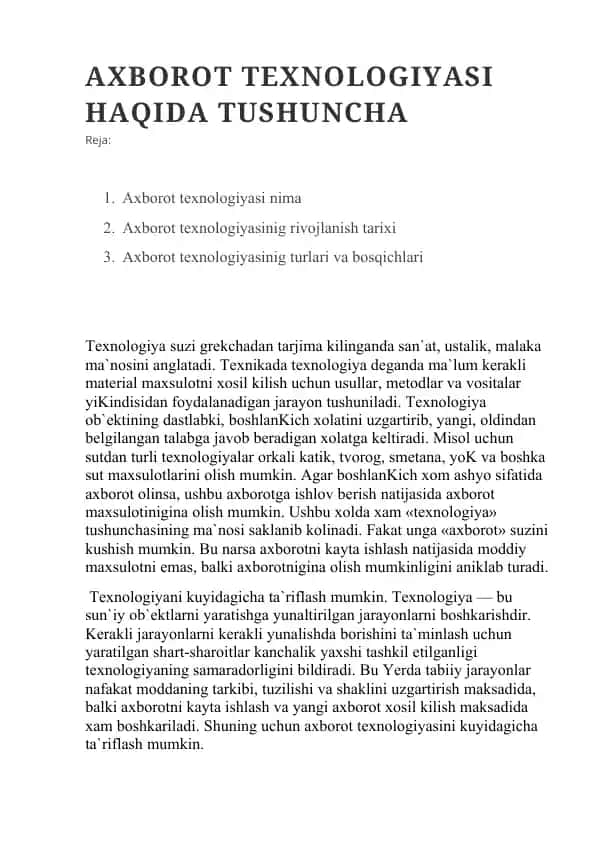 Axborot Texnologiyasi haqida tushuncha