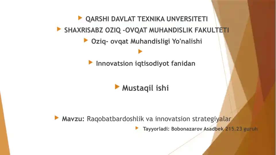 Raqobatbardoshlik va innovatsion strategiyalar