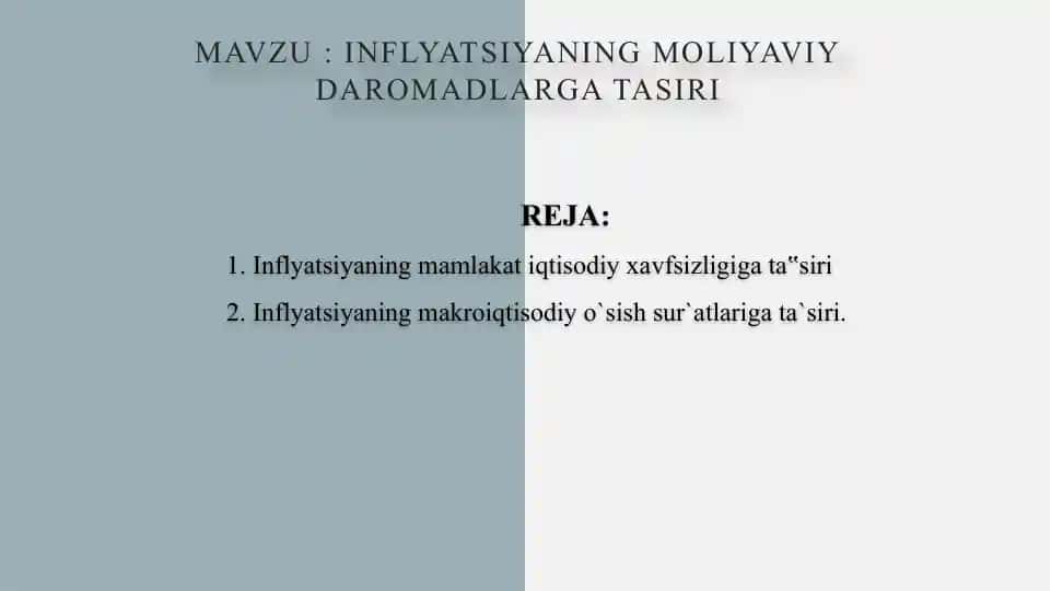 Inflyatsiyaning moliyaviy daromadlarga tasiri
