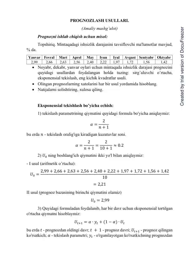 PROGNOZLASH USULLARI