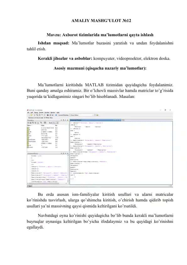Ma'lumotlar bazasi yaratish va unga foydalanish