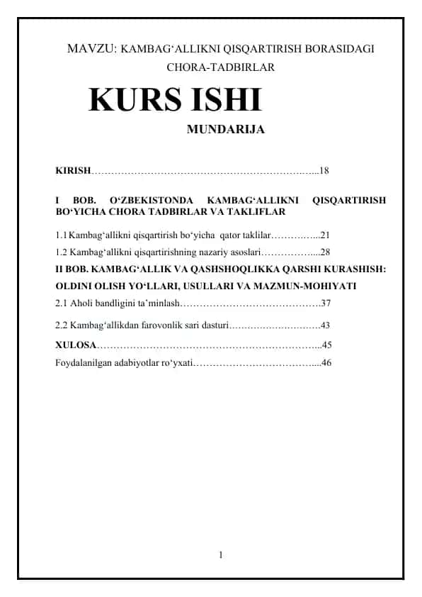 KAMBAG‘ALLIKNI QISQARTIRISH BORASIDAGI CHORA-TADBIRLAR