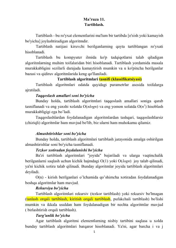 Tartiblash algoritmlari