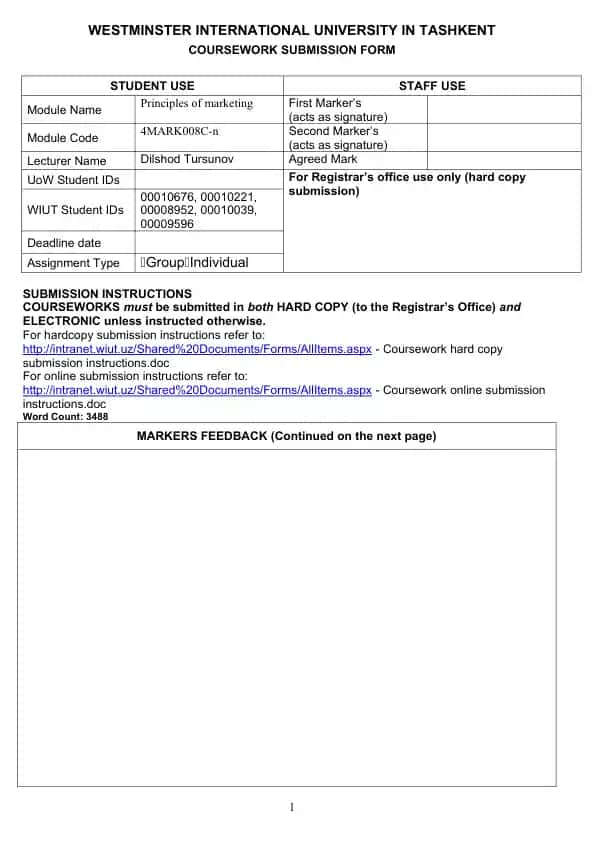 Coursework Submission Form