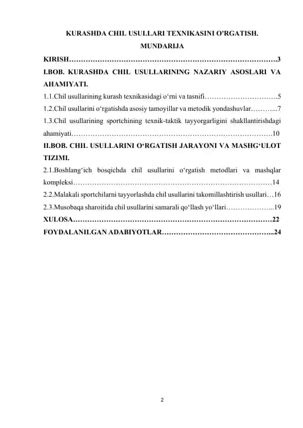 Kurashda Chil Usullari Texnikasini O'rgatish