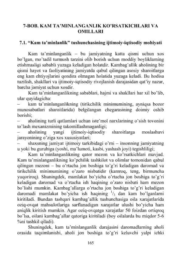 Kam Ta'minlanganlik Ko'rsatkichlari va Omillar