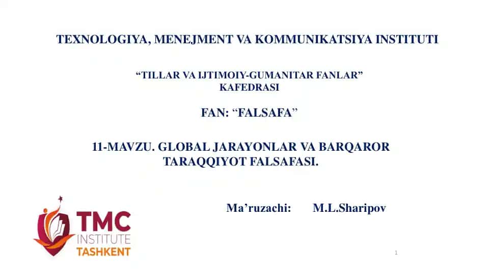 GLOBAL JARAYONLAR VA BARQAROR TARAQQIYOT FALSAFASI