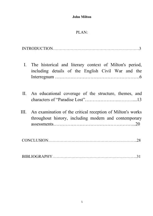 John Milton haqida kurs ishi