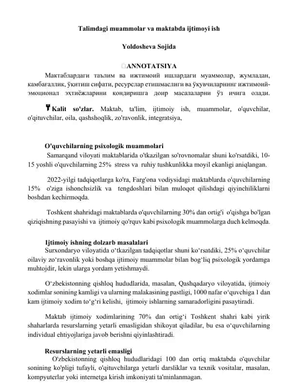 O'quvchilarning psixologik muammolari