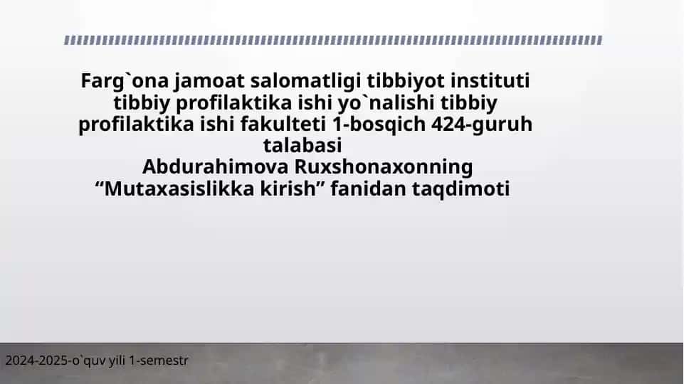Gigiyena sohasida qo‘llaniladigan asosiy qonuniy hujjatlar bilan tanishish