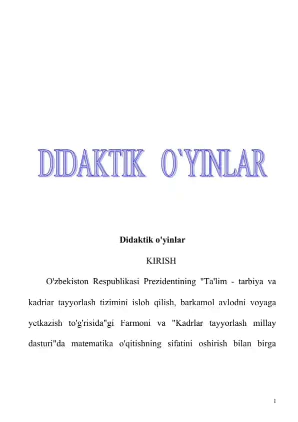 Didaktik o'yinlar