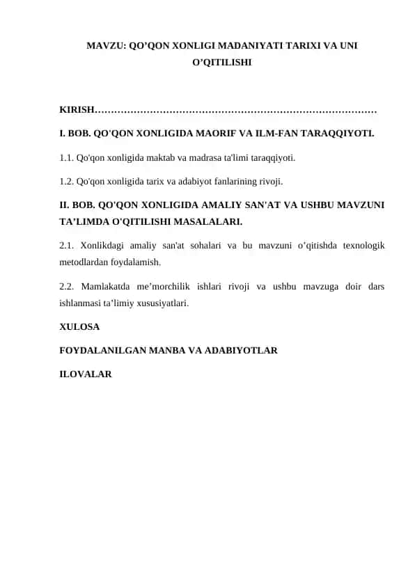 Qo’qon Xonligi Madaniyat Tarixi va Uni O’qitilishi