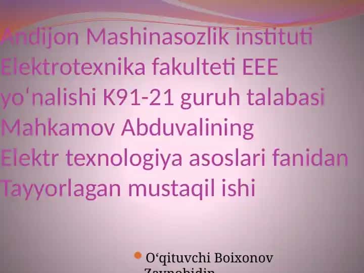 Lazer elektrtexnologik qurilmalar to'g'risida ma'lumotlar