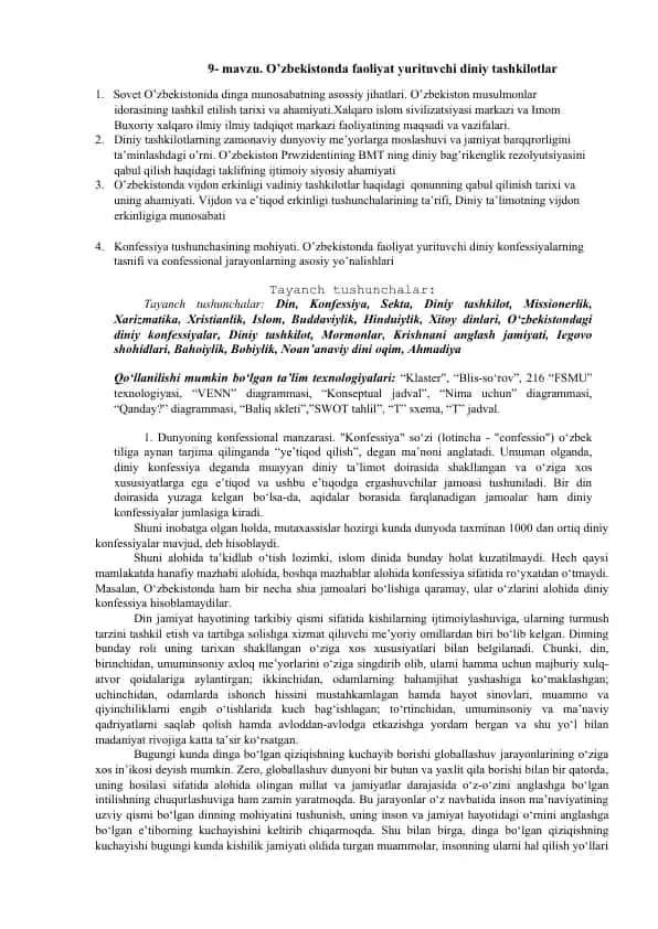 O'zbekistonda faoliyat yurituvchi diniy tashkilotlar
