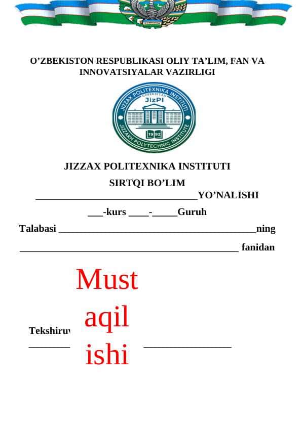 Jizzax Politexnika Instituti Sirtqi Bo'lim Yo'nalishi