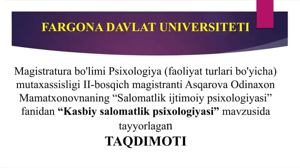 Kasbiy Salomatlik Psixologiyasi