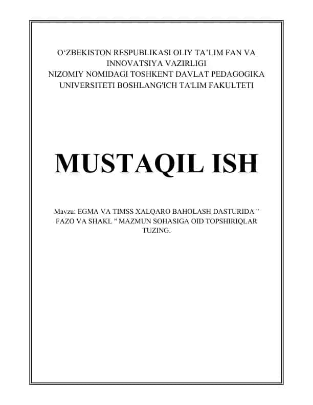 EGMA VA TIMSS XALQARO BAHOLASH DASTURIDA FAZO VA SHAKL