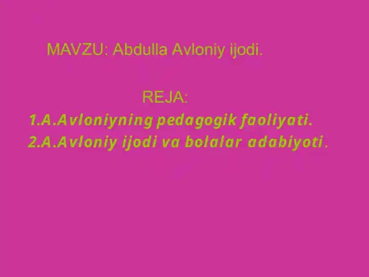 Abdulla Avloniy ijodi