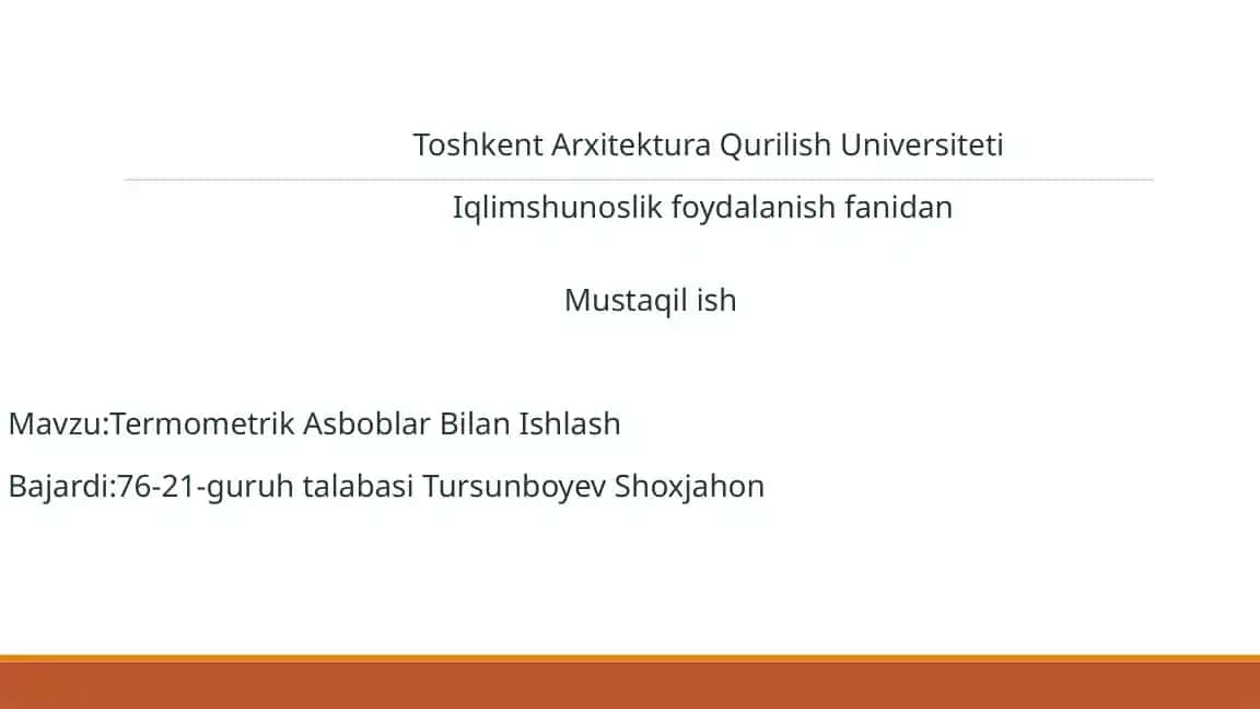 Termometrik Asboblar Bilan Ishlash