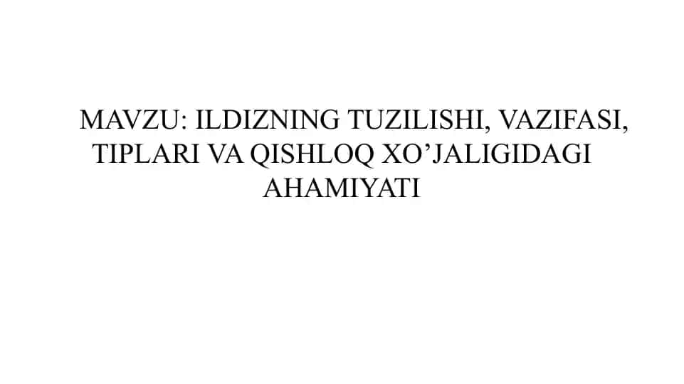 Ildizning tuzilishi, vazifasi, tiplari va qishloq xo‘jaligidagi ahamiyati