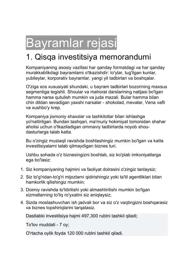 Bayramlar rejasi