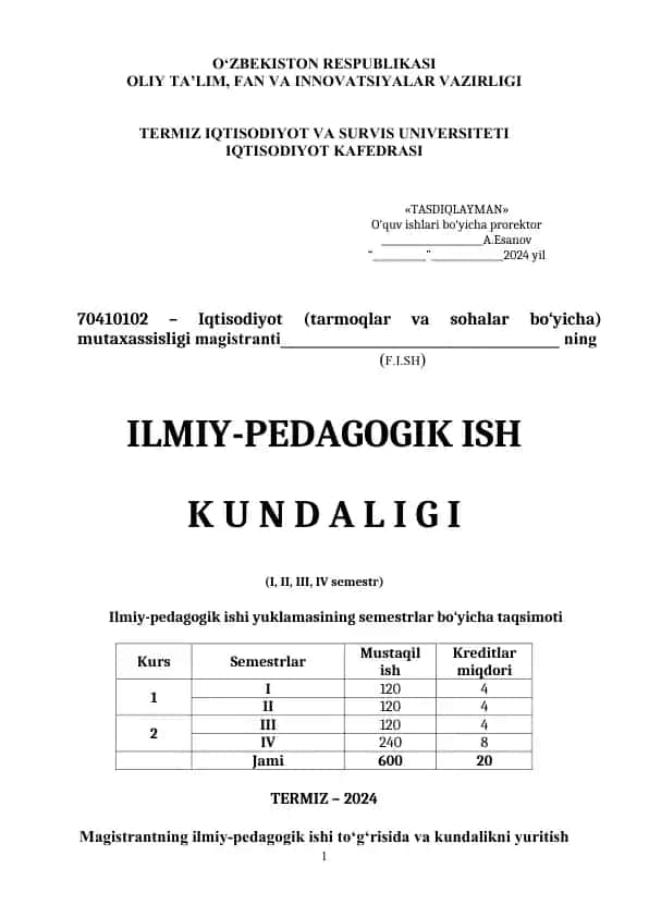 Ilmiy-pedagogik ish kundaligi