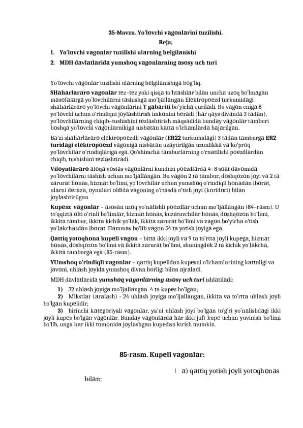 Yo’lovchi vaqonlari tuzilishi