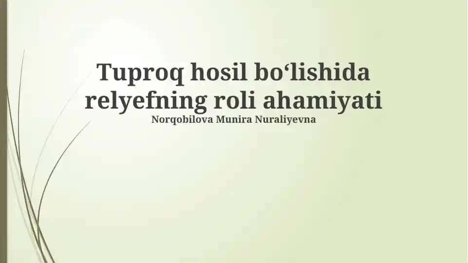 Tuproq hosil bo‘lishida relyefning roli ahamiyati