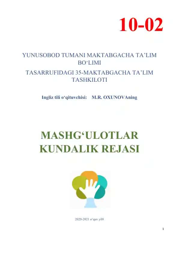 MASHG'ULOTLAR KUNDALIK REJASI