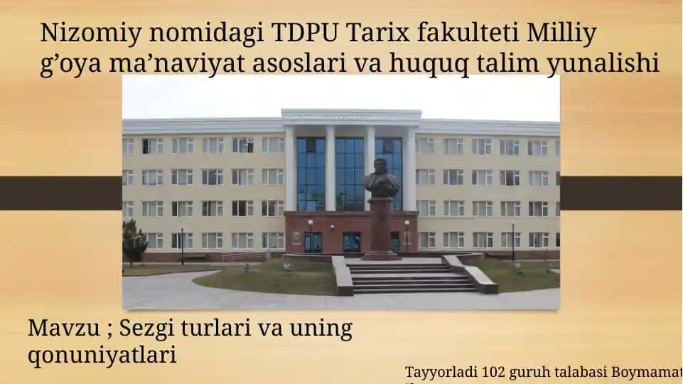 TDPU Tarix fakulteti Milliy g’oya ma’naviyat asoslari va huquq talim yunalishi