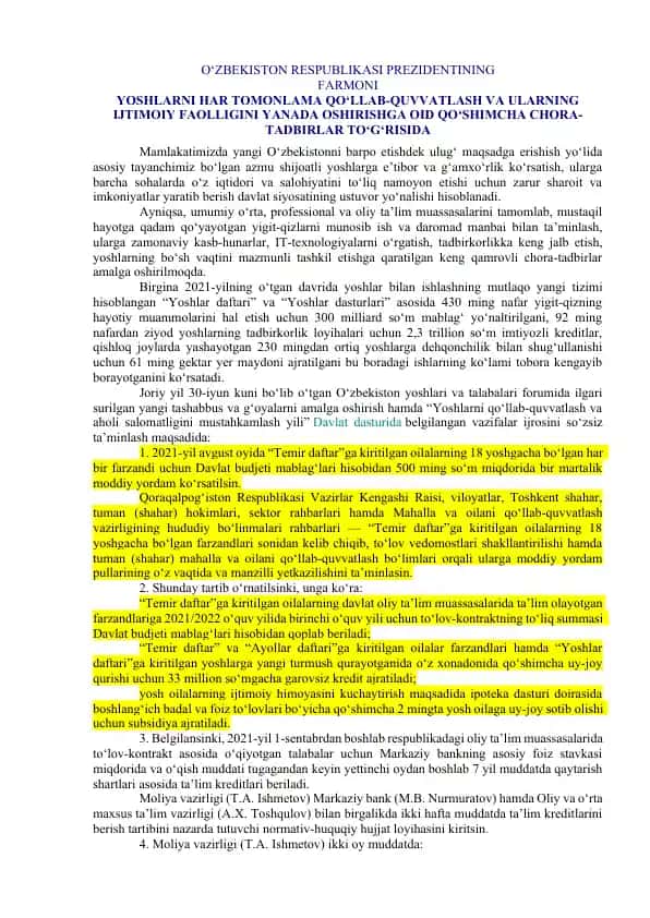 Yoshlar biznes maktabi va startaplar qo‘llab-quvvatlash dasturi