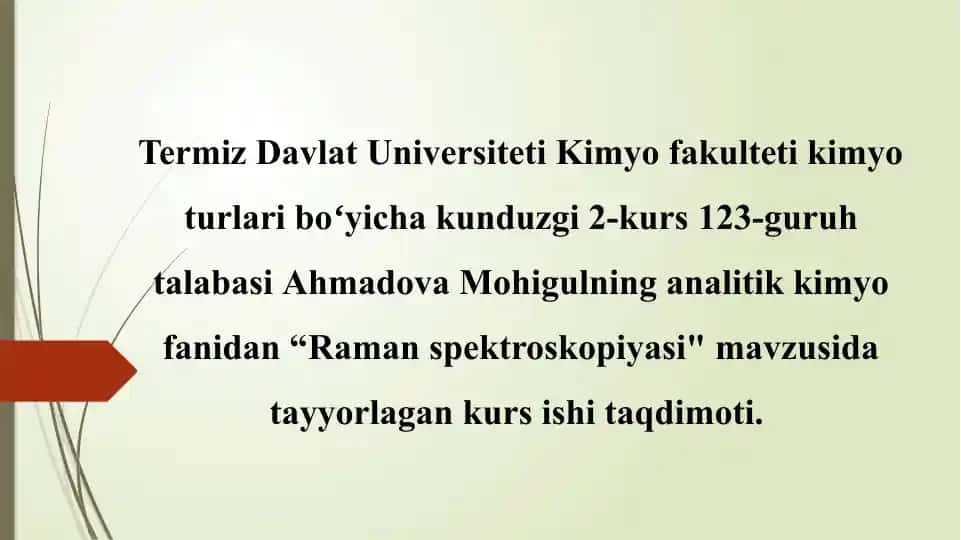 Ramanspektroskopiyasi kurs ishi taqdimoti