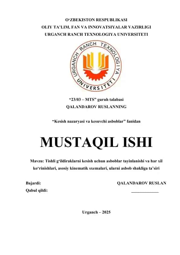 Tishli g‘ildiraklarni kesish uchun asboblar