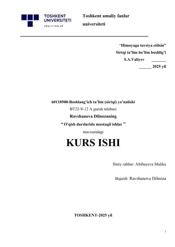 O'qish darslarida mustaqil ishlar