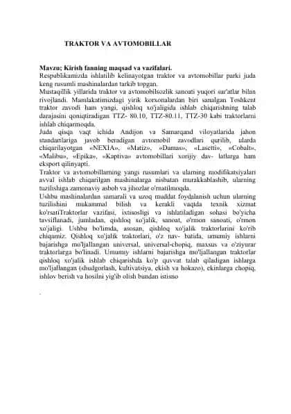 Traktor va avtomobillar