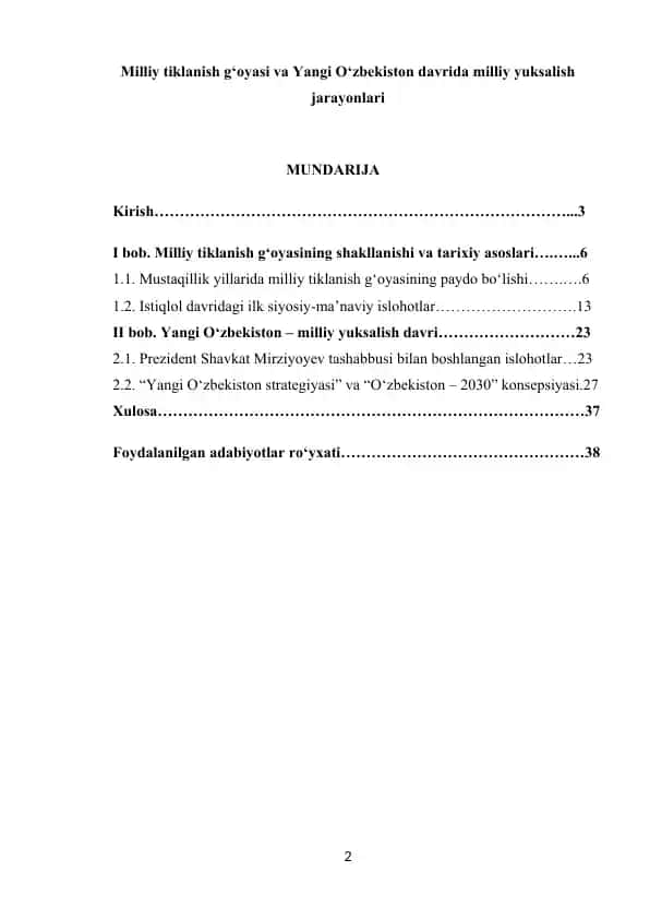 Milliy tiklanish g‘oyasi va Yangi O‘zbekiston davrida milliy yuksalish jarayonlari