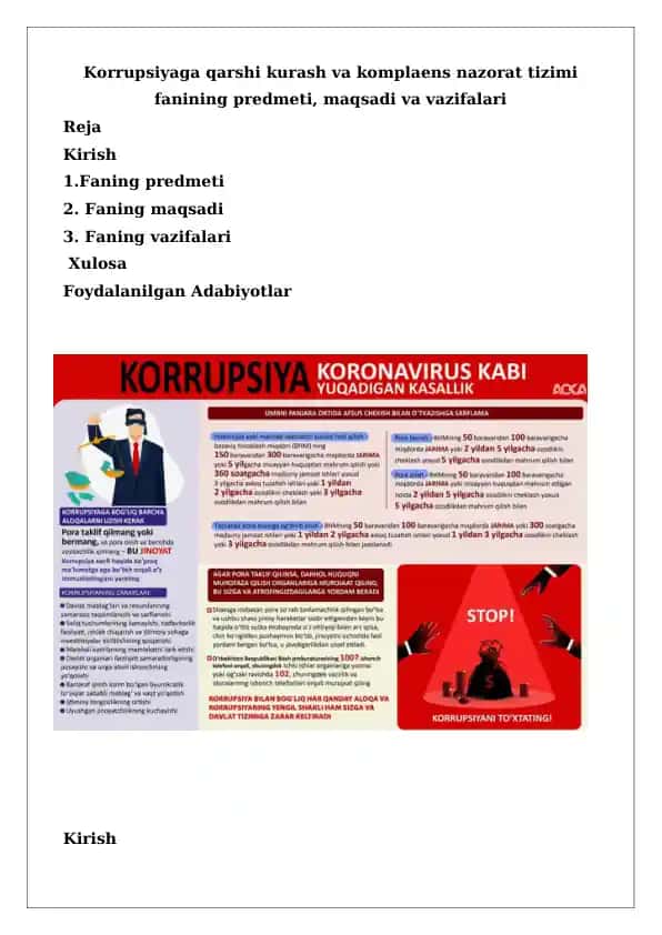 Korrupsiyaga qarshi kurash va komplaens nazorat tizimi